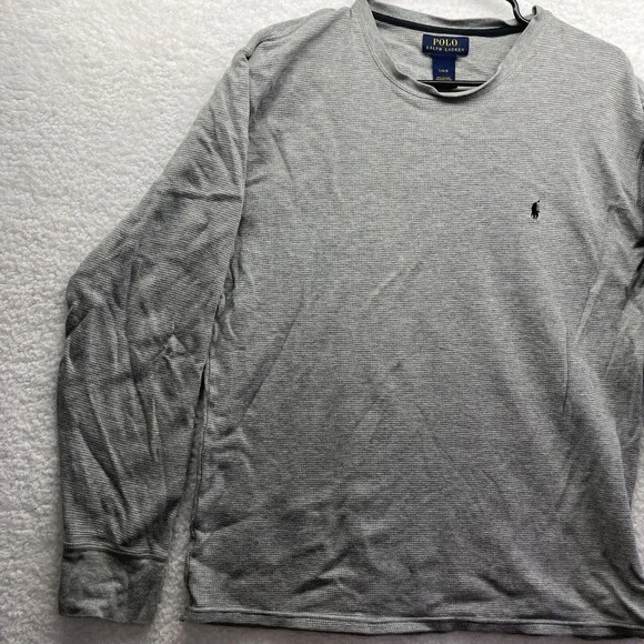 Polo Ralph Lauren Shirt Mens Large Gray Thermal Waffle Knit Long Sleeve Golf Fit - Picture 2 of 11